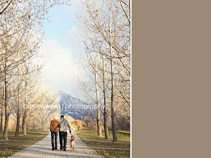 Salt Lake City Utah couple and dog photographer couple walking away with their dog