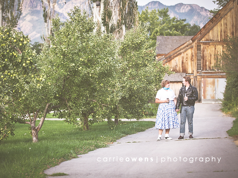 salt lake city utah engagement photographer Carrie Owens captures stylish couple walking in 50s themed shoot