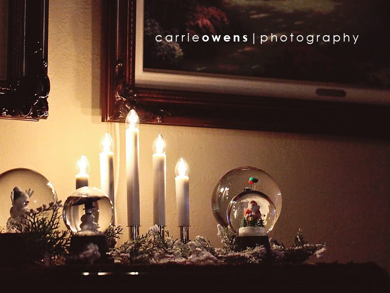 salt lake city utah photographer in washington photographing her mother's holiday decorations snow globes