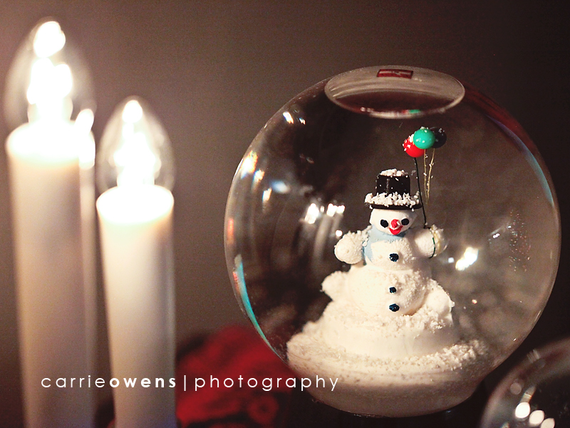 salt lake city utah photographer in washington photographing her mother's holiday decorations snow globe