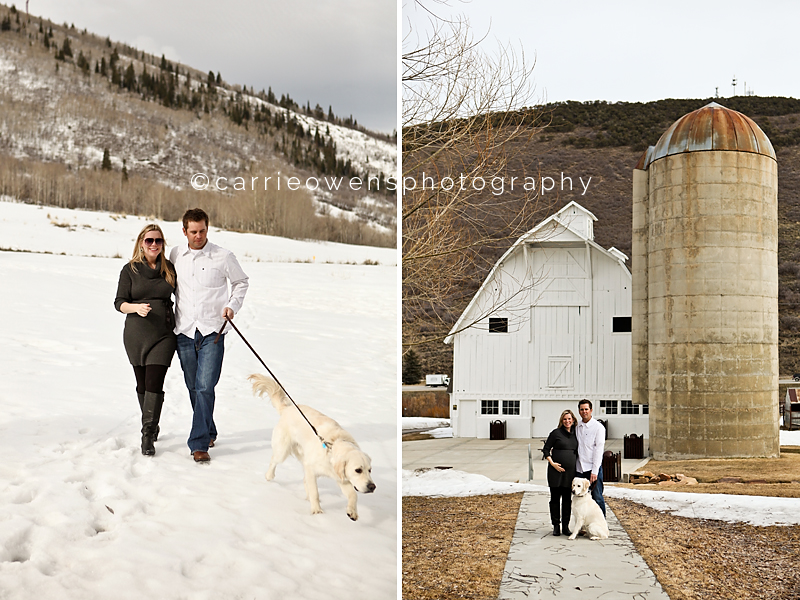 salt-lake-city-utah-maternity-photographer-couple-in-Park-City-by-barn-in-snow