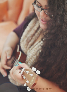 Salt Lake City Utah high school senior photographer Carrie Owens photographs a beautiful girl in studio with her ukulele