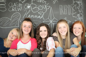 Salt Lake City Utah teen photographer with five best friends at her Trolley Square studio