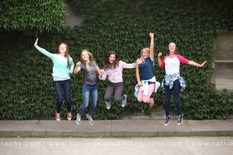 Salt Lake City Utah teen photographer with five best friends at her Trolley Square studio