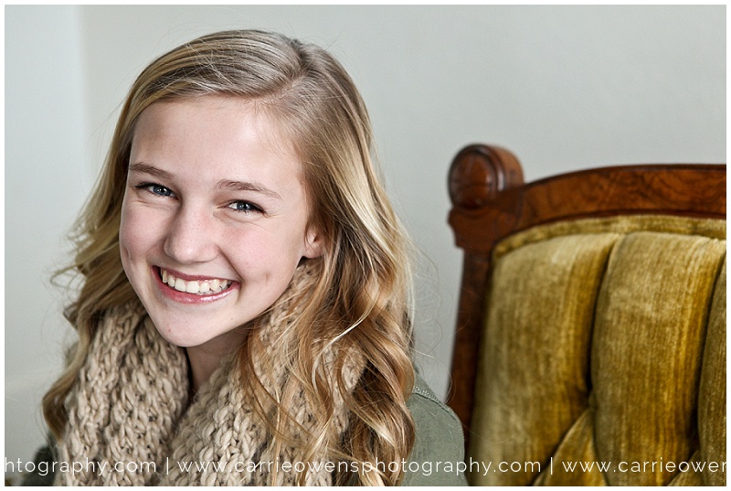 Salt Lake Utah teen photographer Carrie Owens photographs seventh grader at the studio