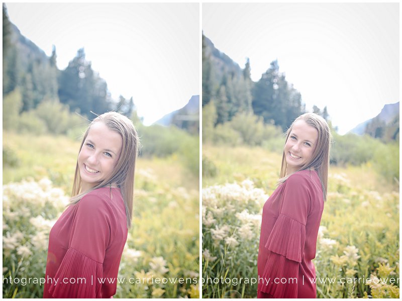 Salt Lake City high school senior photographer Carrie Owens photographs happy girl in the canyon