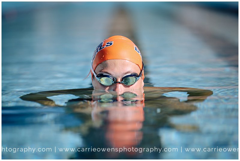 Salt Lake City Utah high school senior athlete photographer Carrie Owens photographs senior male swimmer at the pool