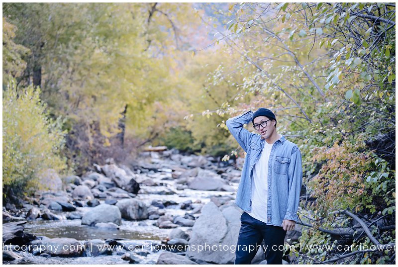 Cottonwood Heights Utah high school senior photographer Carrie Owens photographs a swimmer up in the canyons in Utah