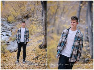 Utah high school senior photographer Carrie Owens photographs senior boy in Big Cottonwood Canyon