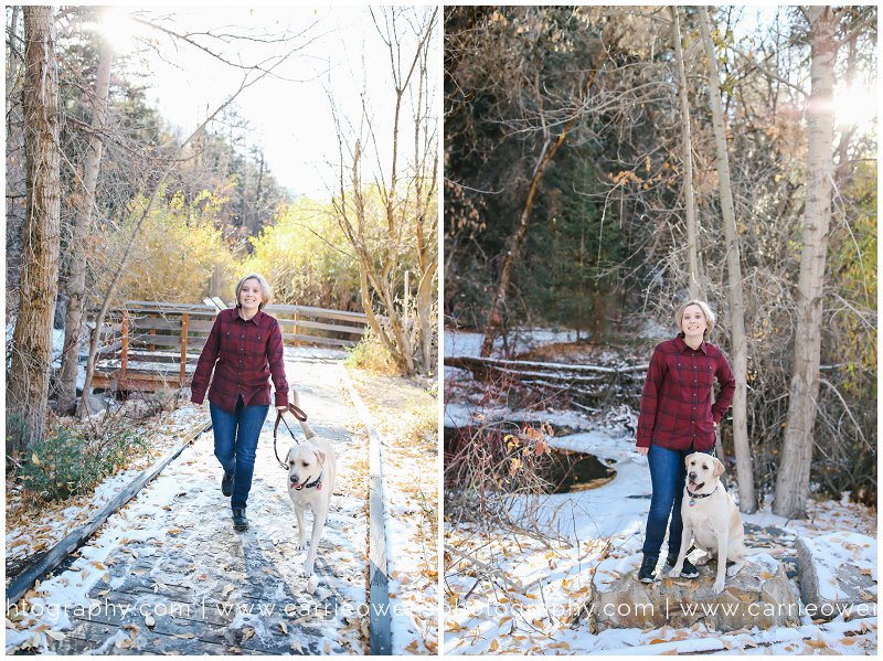 Salt Lake City Utah high school senior photographer Carrie Owens photographs girl and her dog in Millcreek Canyon