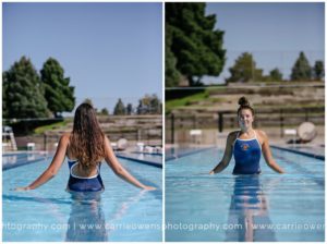 cottonwood heights high school senior photographer Carrie Owens at the pool with senior girl