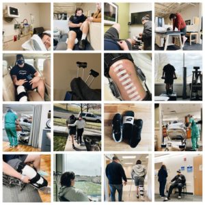 collage of images documenting knee recovery for oldest son with tips on how to document your teen through the hard moments in life